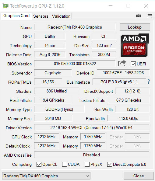 AMD Radeon RX 460 (Polaris 11)