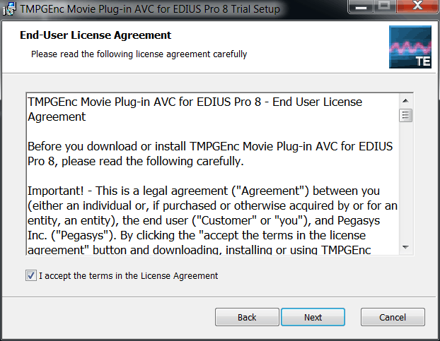 TMPGEnc Movie Plug-in AVC for EDIUS Pro 8 Version 1.0.4.9