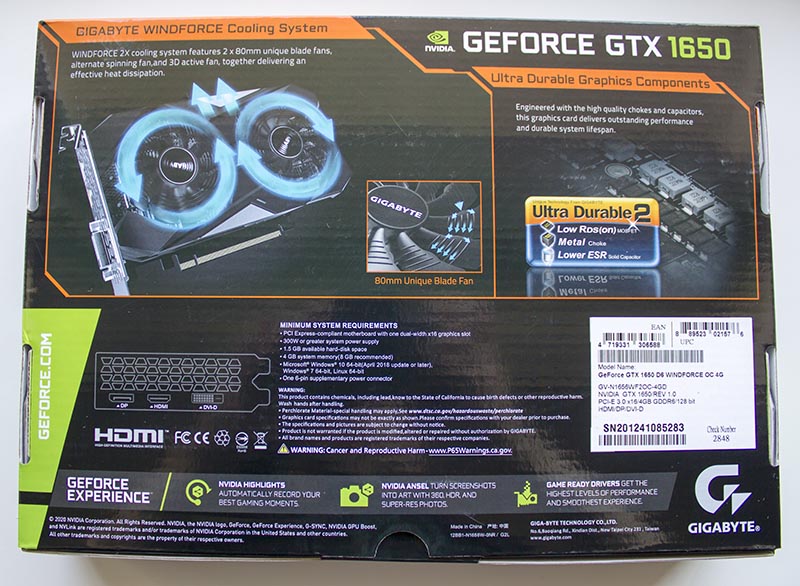 GIGABYTE GeForce GTX 1650 D6 WINDFORCE OC 4G (GV-N1656WF2OC-4GD)