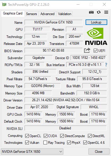 GIGABYTE GeForce GTX 1650 D6 WINDFORCE OC 4G (GV-N1656WF2OC-4GD)