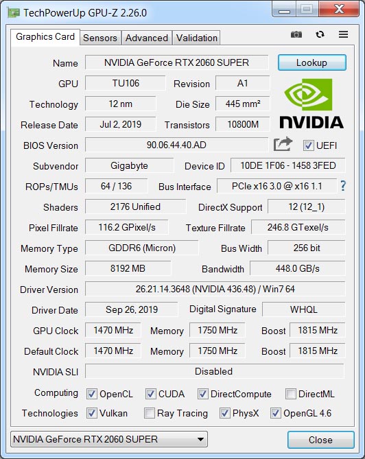 Gigabyte GeForce RTX 2060 SUPER GAMING OC 8G (GV-N206SGAMING OC-8GC)