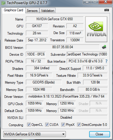 nVidia GeForce GTX 750