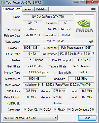 Palit GeForce GTX 750 StormX OC (NE5X750S1301-1073F)