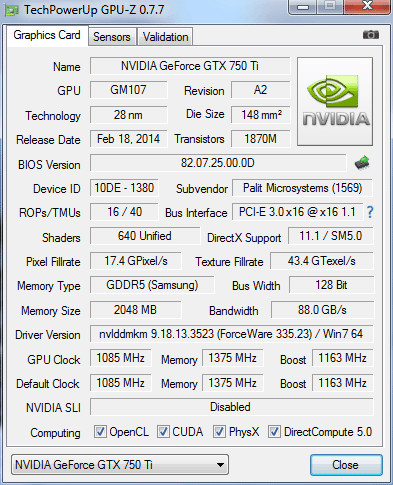 Palit GeForce GTX 750 Ti StormX OC (NE5X75TS1341-1073F)