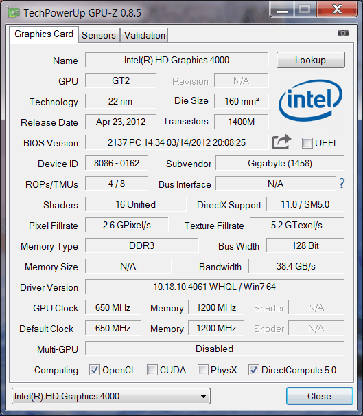 Intel HD Graphics 4000 (GT2)