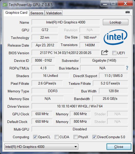 Intel HD Graphics 4000 (GT2)