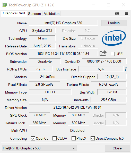 Intel HD Graphics 530 (GT2)