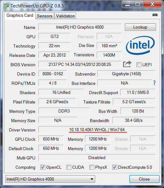 Intel HD Graphics 4000