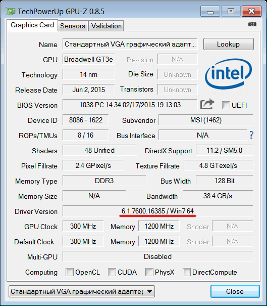 Intel Iris Pro Graphics 6200