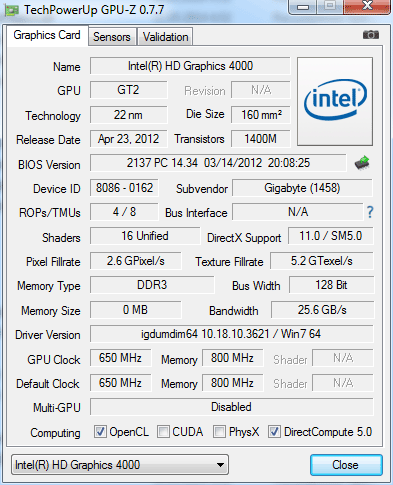 Intel HD Graphics 4000