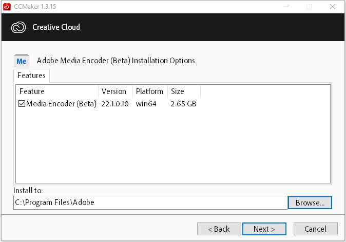 Adobe Media Encoder (Beta) v22.1