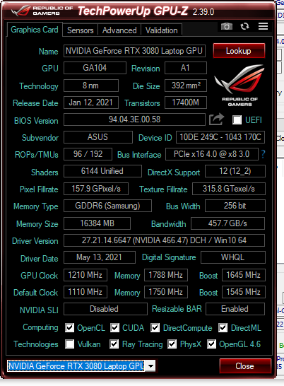 NVIDIA GeForce RTX 3080 Laptop