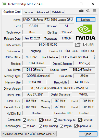 NVIDIA GeForce RTX 3080 Laptop