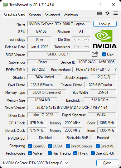 NVIDIA GeForce RTX 3080 Ti Laptop