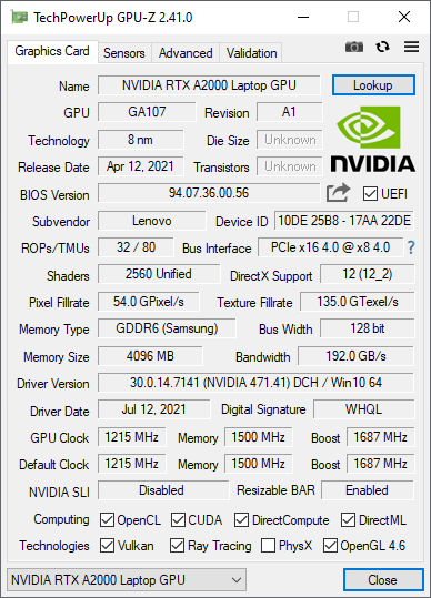 NVIDIA RTX A2000 Laptop