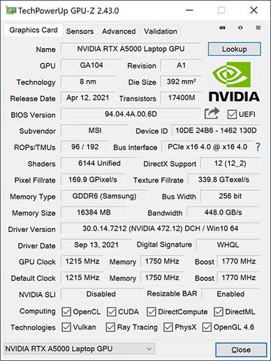 NVIDIA RTX A5000 Laptop