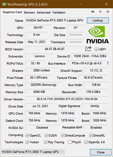 NVIDIA GeForce RTX 3050 Ti Laptop