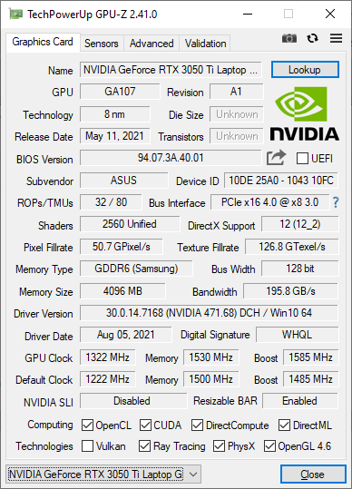 NVIDIA GeForce RTX 3050 Ti Laptop