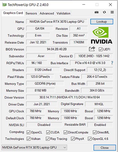 NVIDIA GeForce RTX 3070 Laptop