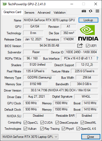 NVIDIA GeForce RTX 3070 Laptop