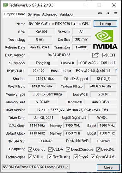 NVIDIA GeForce RTX 3070 Laptop