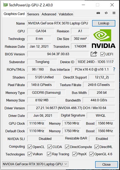 NVIDIA GeForce RTX 3070 Laptop