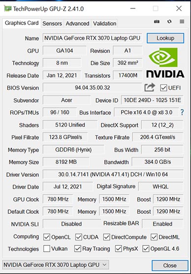 NVIDIA GeForce RTX 3070 Laptop