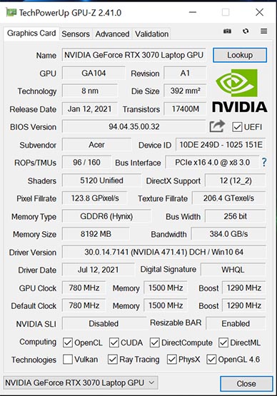 NVIDIA GeForce RTX 3070 Laptop