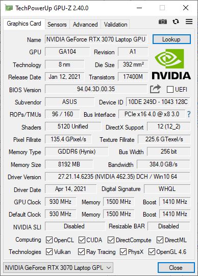 NVIDIA GeForce RTX 3070 Laptop