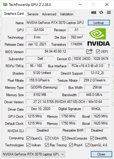 NVIDIA GeForce RTX 3070 Laptop