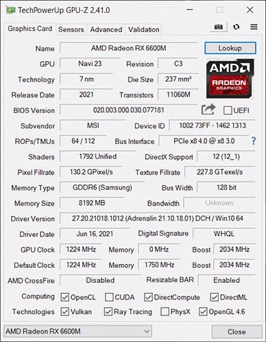 AMD Radeon RX 6600M