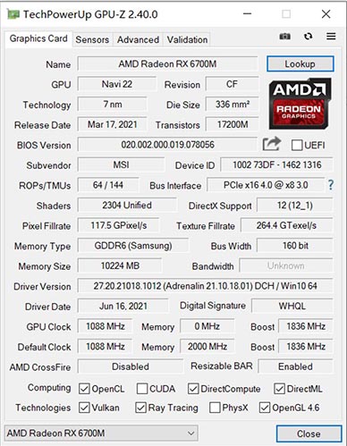 AMD Radeon RX 6700M