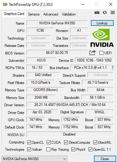 NVIDIA GeForce MX350