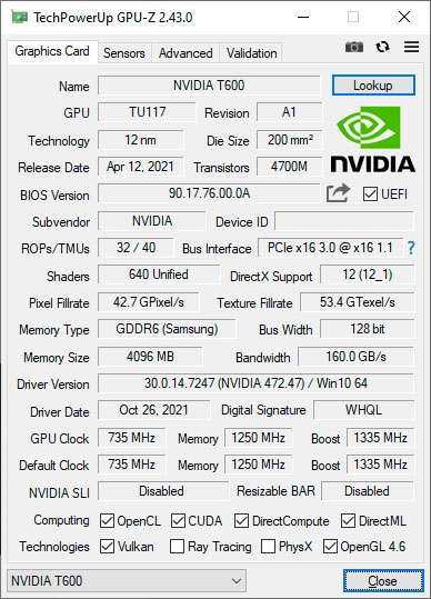 NVIDIA T600