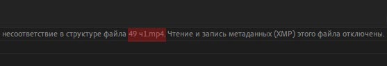 File importer detected an inconsistency in the file structure of %filename.mp4%. Reading and writing this files metadata (XMP) has been disabled)