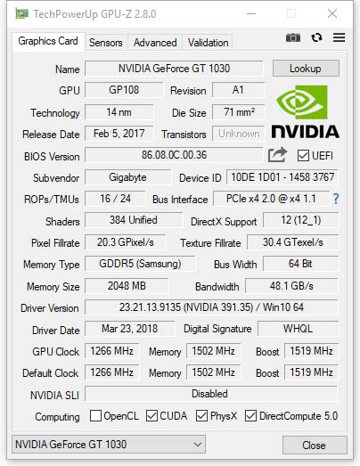 NVIDIA GeForce GT 1030