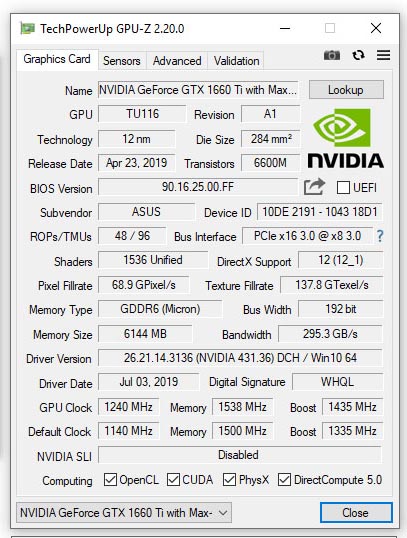 NVIDIA GeForce GTX 1660 Ti (Max-Q)
