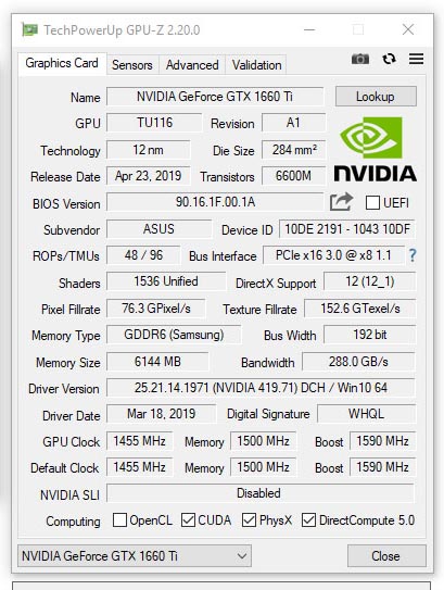 NVIDIA GeForce GTX 1660 Ti Mobile