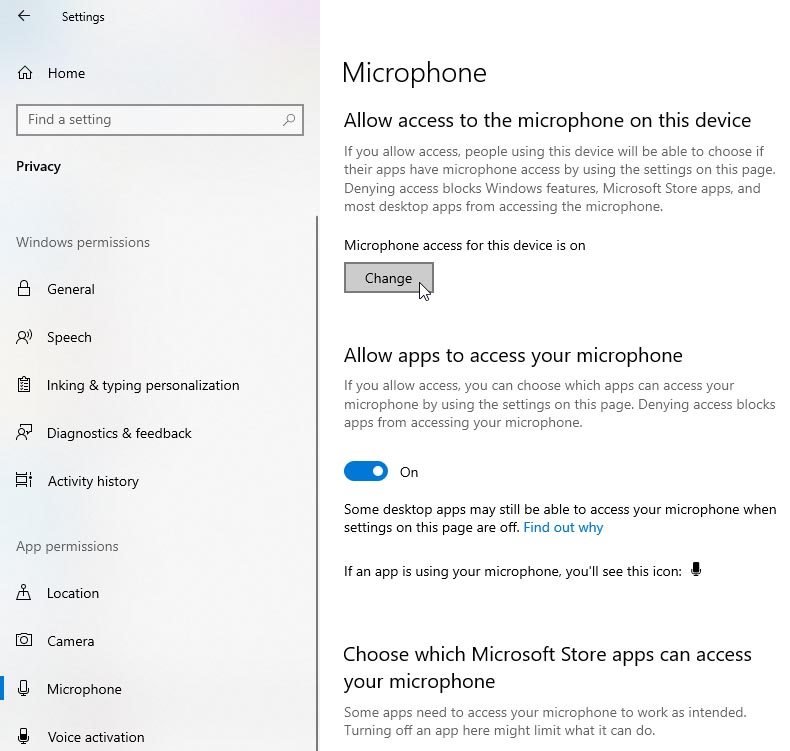 Allow apps to access your microphone