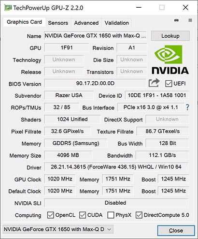 NVIDIA GeForce GTX 1650 Max-Q