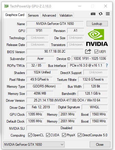 NVIDIA GeForce GTX 1650 Mobile