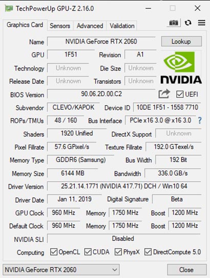 NVIDIA GeForce RTX 2060 Mobile