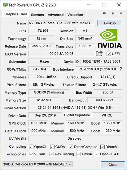 NVIDIA GeForce RTX 2080 Max-Q