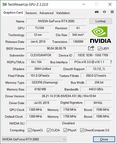 NVIDIA GeForce RTX 2080 Mobile