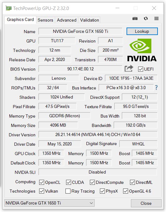 Nvidia GeForce GTX 1650 Ti Mobile