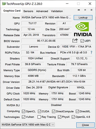 NVIDIA GeForce GTX 1650 Max-Q