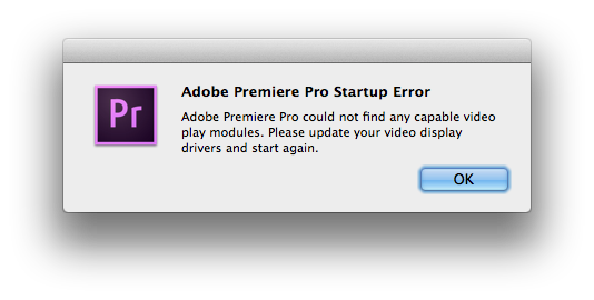 Adobe Premiere Pro could not find any capable video play modules