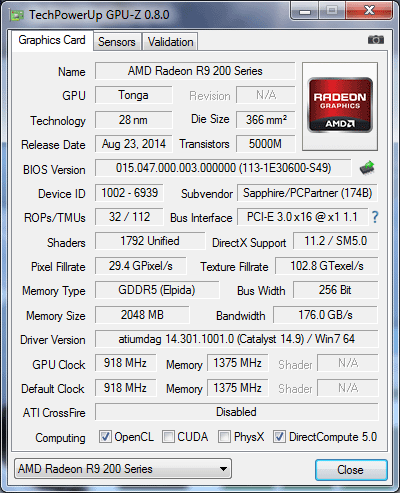 SAPPHIRE DUAL-X R9 285 2GB GDDR5