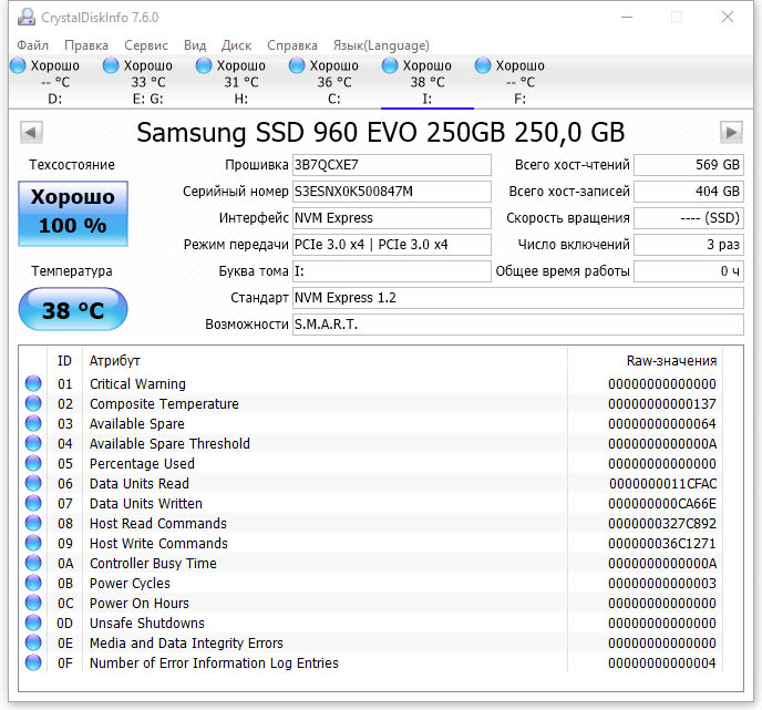 Samsung 960 EVO (MZ-V6E250BW)