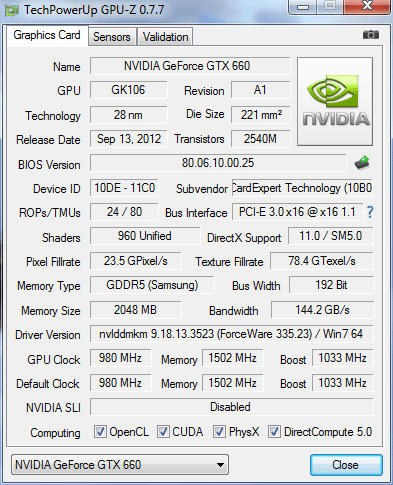 Gainward GeForce GTX 660 2048MB GDDR5